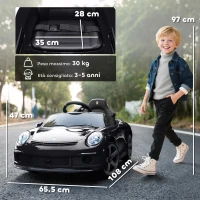 AIYAPLAY Macchina per Bambini 3-5 Anni con Licenza Ufficiale RUF GT, Telecomando, Cintura di Sicurezza e Musica, Nero(m-3)