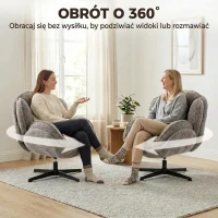 HOMCOM Nowoczesny fotel typu wingback, welurowy fotel z podłokietnikami, czteroramienna podstawa, sprężyny S, funkcja obrotu 360°, szary(m-7)