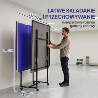 SPORTNOW Stół do tenisa stołowego, składany, przenośny, 2 rakiety, 3 piłki, rama metalowa, 274x152,5x76 cm, Niebieski(m-5)