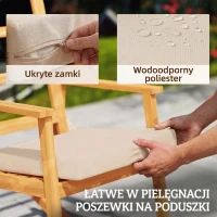 Outsunny Fotel bujany z drewna akacjowego z wysokim oparciem i poduszkami do 160 kg, 60 x 89 x 107 cm, beżowy(m-7)