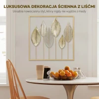 HOMCOM Metalowa rama z motywem liści, ozdoba ścienna, nowoczesny styl, w kolorze złotym(m-4)