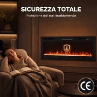 HOMCOM 127 cm Camino Elettrico da Incasso/Parete/Terra Ultrasottile 8.3 cm con Telecomando, 900/1800W, Timer, 35㎡ Nero(m-9)