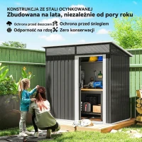 Metalowy domek narzędziowy 1,9m² z fundamentem, 195x122x182cm(m-4)