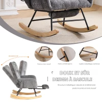 Fauteuil à bascule, coussins gonflables réglables, dossier haut, repose-pieds et rangement latéral, 63x92x89 cm, Gris foncé(m-6)