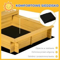 Outsunny Piaskownica z Dachem, Piaskownica z Drewna z Domek do Zabawy, 133 x 129 x 137,5 cm Piaskownica z Kołami dla Dzieci 3-8 Lat, Ogród, Naturalne(m-6)