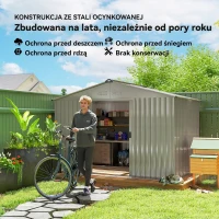 Outsunny Metalowy Domek Narzędziowy 4,9 m², Szopa Ogrodowa z Dwuspadowym Dachem, Drzwi Przesuwne, Fundament, 277 x 195 x 192 cm, Ocynkowana Stal, Odporny na Warunki Atmosferyczne, dla Ogrodu, Szary(m-5)