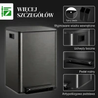 HOMCOM Kosz na śmieci z dwoma komorami 2x30L, pokrywa Soft-Close, stal nierdzewna, czarny(m-7)