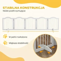 PawHut Bramka dla psów, 5 paneli, składana, elastyczna, Drewno lite/MDF, 254,5x29,5x61 cm, Biała(m-7)