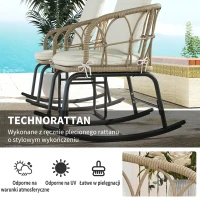 Outsunny Zestaw bujanych krzeseł w stylu boho, z PE-Rattanu, odporny na warunki atmosferyczne, Kremowy(m-5)