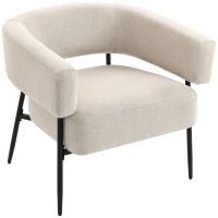 HOMCOM Fauteuil voor Woonkamer, Loungestoel met Dik Kussen, Gestoffeerde Relaxstoel in Linnenlook met Stalen Frame, Beige(m-1)