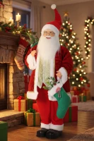 HOMCOM 4ft Life Size Singing Moving Santa Claus, 120 cm Standing Musical Animated Santa with Stocking, Sack, Posable Arms, Handcrafted, Sound Touch Activated, Moving Christmas Figure Decor(m-2)
