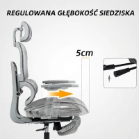 HOMCOM Fotel biurowy, Ergonomiczny krzesło biurowe z siatkowym obiciem, regulowane, na kółkach, z podłokietnikami, zagłówkiem, Szary(m-5)