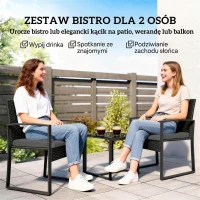 Outsunny Zestaw Bistro z Rattanu, 3-częściowy Zestaw Mebli Ogrodowych z 2 Fotelami, Stolik Kawowy, Poduszki, Ciemnoszary(m-4)