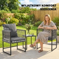 Outsunny Zestaw 2 Krzeseł Ogrodowych z PE-Rattanu i Stali z Poduszkami, Oparciem i Podłokietnikami, 52x52x66 cm, Ciemnoszare(m-6)