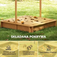 Outsunny Piaskownica 106x106 cm dla dzieci z drewna z regulowanym daszkiem, ławkami i oparciami jasnobrązowa(m-6)