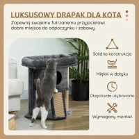 PawHut Drapak z matą do drapania z juty, platformą do leżenia, piłką do zabawy, domkiem dla kota, beżowy, 40 x 40 x 57 cm(m-4)