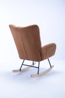 Fauteuil à bascule en tissu teddy, avec poche, dossier enveloppant et base en bois massif, pour salon ou chambre d’enfant, Marron(m-22)