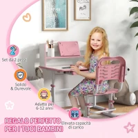 ZONEKIZ Set Scrivania per Bambini con Sedia Regolabile in Altezza e Piano Inclinabile, Età 6-12 Anni, Rosa(m-4)