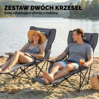 Outsunny Zestaw 2 składanych krzeseł kempingowych z regulowanym oparciem, podnóżkiem, uchwytem na napoje i zagłówkiem, ciemnoszary(m-4)