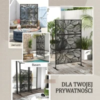 Outsunny Parawan Ogrodowy Metalowy z Motywem Floralnym, 122 x 45 x 198 cm, Czarny(m-6)