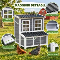 PawHut Pollaio in Legno con Nido a 3 Cubi, Tetto Impermeabile, Vassoio Estraibile per 2-4 Galline, Grigio Chiaro(m-7)