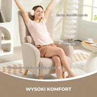 HOMCOM Fotel Uszak z Poduszką Lędźwiową, Obity Fotel z Wyglądem Polar Sherpa, Nogi z Drewna, Pikowany Tył, Fotel Relaksacyjny do Salonu, Sypialni, Beżowy(m-4)