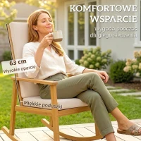 Outsunny Fotel bujany z drewna akacjowego z wysokim oparciem i poduszkami do 160 kg, 60 x 89 x 107 cm, beżowy(m-5)