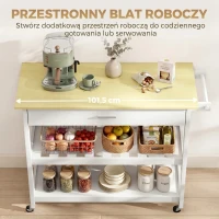 HOMCOM Wózek kuchenny z miejscem do przechowywania, mobilna wyspa kuchenna z dużym blatem roboczym, szufladą, 2 otwartymi półkami, uchwytem na ręczniki, biały(m-4)