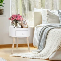 HOMCOM Stolik Kawowy z Szufladą, Okrągły, Design Skandynawski, Obrzeże Ochronne, Drewno, Ø38 x W45 cm, Biały(m-6)