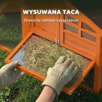 PawHut Domek dla królików 2 poziomy, drewniany domek z wodoodpornym dachem asfaltowym, wybieg, rampa, drzwi, 123,5 x 62,6 x 92,5 cm, pomarańczowy(m-6)