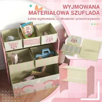 ZONEKIZ Szafka dziecięca z 6 pudełkami z tkaniny, uroczy motyw, 63x30x66 cm, Różowy(m-5)