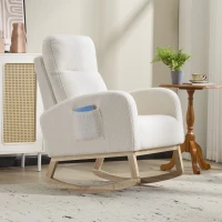 Fauteuil à bascule d’allaitement, dossier haut ergonomique, base incurvée en bois massif, poche latérale, 75x63x104 cm, Blanc(m-8)