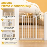 PawHut Cancelletto per Cani Estensibile con Montaggio a Pressione e Chiusura Automatica Altezza 76.2cm, Bianco(m-8)