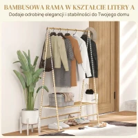 HOMCOM Wieszak na ubrania bambusowy, z półkami i hakami, naturalny(m-5)