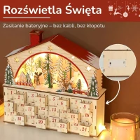 HOMCOM Kalendarz adwentowy do napełniania, 24 szufladki, Świąteczny kalendarz z LED, Dekoracje świąteczne, Pudełko adwentowe, Naturalne drewno, 36 x 10 x 34 cm(m-6)