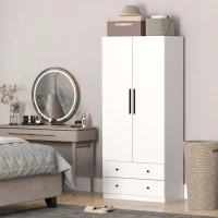 HOMCOM Kleiderschrank, 2 Türen, Hängebereich, Kleiderstange, 2 Schubladen, MDF, Weiß(m-10)