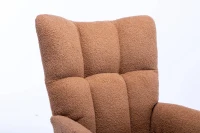 Fauteuil à bascule en tissu teddy, avec poche, dossier enveloppant et base en bois massif, pour salon ou chambre d’enfant, Marron(m-18)