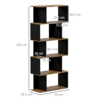 HOMCOM Libreria Moderna Asimmetrica a Parete con 5 Ripiani in Legno, 70x29.5x163cm, Marrone Rustico(m-3)