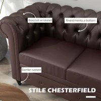 HOMCOM Divano 2 Posti stile Chesterfield con Cuscino Rimovibile, in Ecopelle, Legno e Metallo, 160x84x80 cm, Marrone(m-4)