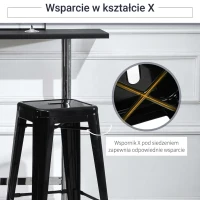 HOMCOM Zestaw 4 Stołków Barowych, Barhocker z Podnóżkiem, Metalowe Stołki Kuchenne, Stosowalne, Czarne(m-5)