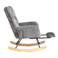 Fauteuil à bascule, coussins gonflables réglables, dossier haut, repose-pieds et rangement latéral, 63x92x89 cm, Gris foncé(m-12)