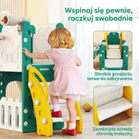 AIYAPLAY Zestaw zjeżdżalni 7 w 1 dla małych dzieci, kosz do koszykówki, motyw żaby, zestaw do wspinaczki, siedzisko huśtawkowe, wewnątrz i na zewnątrz, żółty+zielony(m-7)
