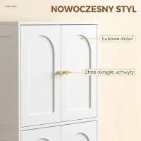 HOMCOM Kredens kuchenny, wysoka szafka z 2 regulowanymi półkami, bufet kuchenny z 4 wygiętymi drzwiami, 60 x 30 x 110 cm, biały(m-4)