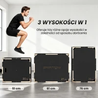 SPORTNOW 3-w-1 Plyo-Box, skrzynia do skoków z otworami na uchwyty, do treningu w domu i na zewnątrz, 3 wysokości skoków, drewno, czarny(m-5)