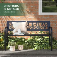 Outsunny Panchina da Giardino a 2 Posti in Acciaio con Schienale Decorato e Braccioli, 125x50x75cm, Nero(m-6)
