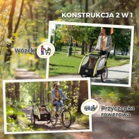 HOMCOM 2 w 1 Kinderfahrradanhänger, Kinderanhänger z zawieszeniem, Przyczepa rowerowa z drzwiczką z siatki, 360° Obracane koło przednie, Buggy z hamulcem, Przyczepa, Żółto+Czarny, 142 x 75 x 101 cm(m-4)