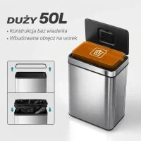 HOMCOM Kosz na śmieci 50L z czujnikiem, automatyczna pokrywa, stal nierdzewna, wielofunkcyjny, srebrny(m-5)