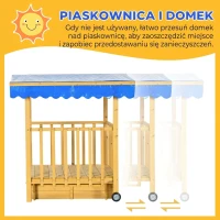 Outsunny Piaskownica z Dachem, Piaskownica z Drewna z Domek do Zabawy, 133 x 129 x 137,5 cm Piaskownica z Kołami dla Dzieci 3-8 Lat, Ogród, Naturalne(m-4)