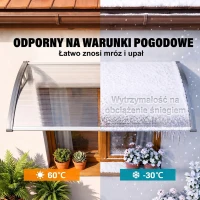 Outsunny Daszek nad drzwi, ochrona przed deszczem, wiatrem i gradem, poliwęglan, aluminiowe wsporniki, 110 x 60 x 18 cm, szary(m-6)