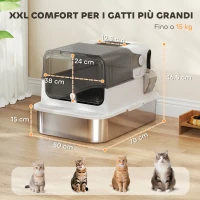PawHut Lettiera Gatto Chiusa in Acciaio Inox 52L con Coperchio Ribaltabile, Doppia Porta, Paletta, Bianco(m-3)